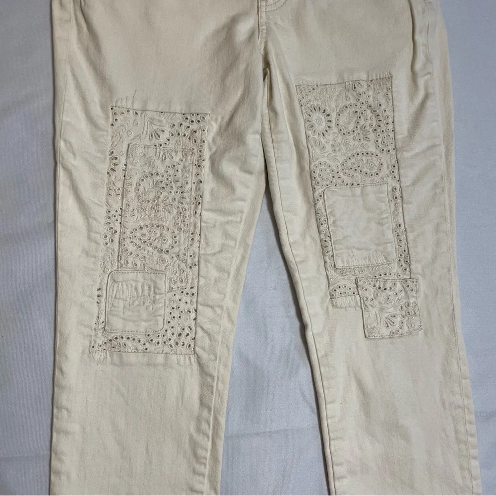 American Eagle Ivory Patchwork Skinny Jeans Size 10 Long - Picture 4 of 7